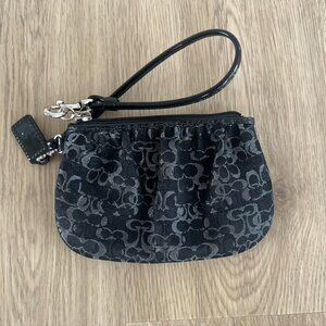 Coach Black Monogram Logo Wristlet NWOT black silver